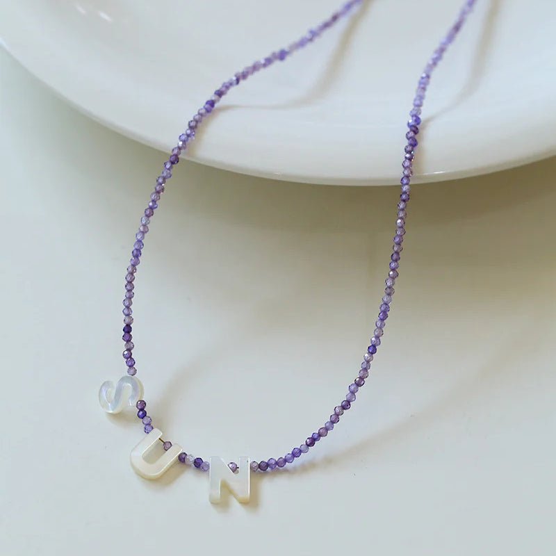 Mother - of - Pearl Alphabet Colorful Zircon Beaded Necklace - floysun