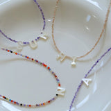 Mother - of - Pearl Alphabet Colorful Zircon Beaded Necklace - floysun