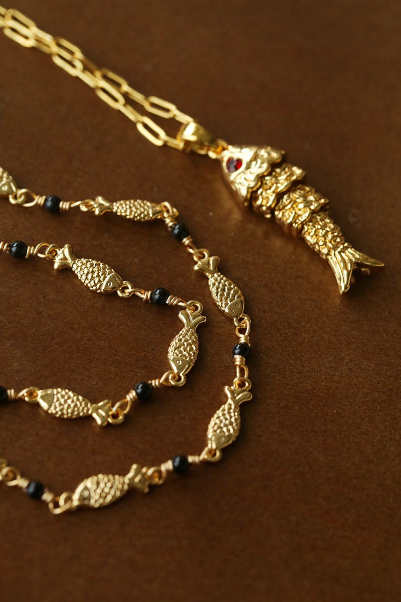 Multi - Fish Black Onyx Necklace - floysun