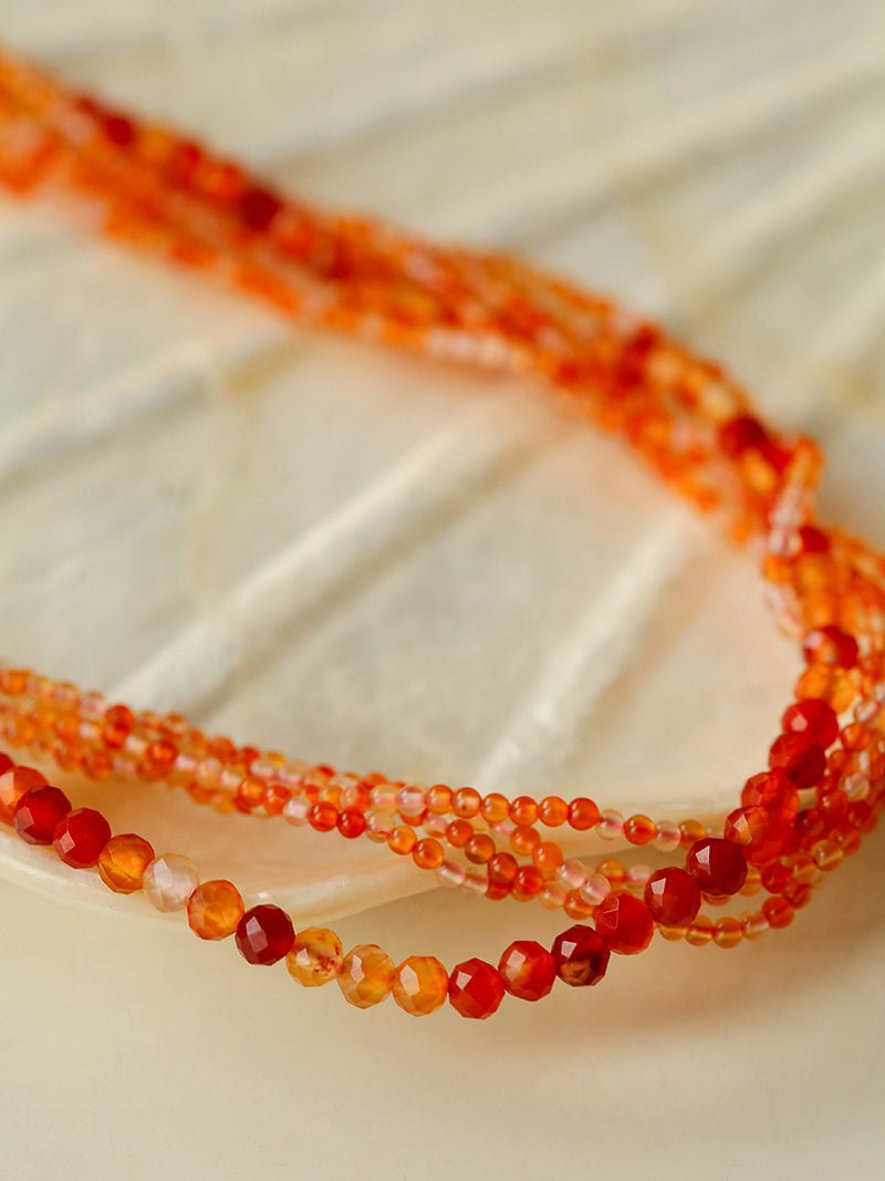 Multi - Layer Mixed Orange - Red Agate Beaded Necklace - floysun