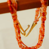 Multi - Layer Mixed Orange - Red Agate Beaded Necklace - floysun