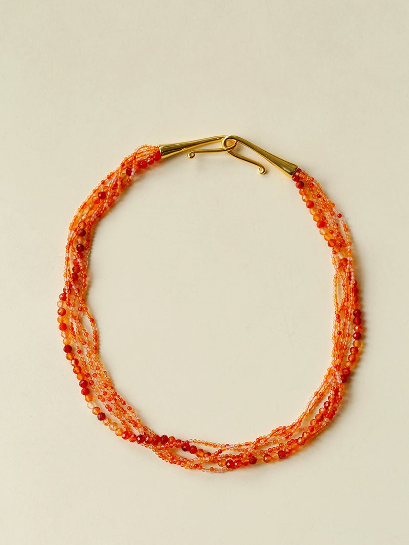 Multi - Layer Mixed Orange - Red Agate Beaded Necklace - floysun