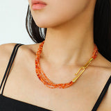 Multi - Layer Mixed Orange - Red Agate Beaded Necklace - floysun