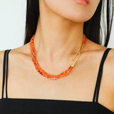 Multi - Layer Mixed Orange - Red Agate Beaded Necklace - floysun