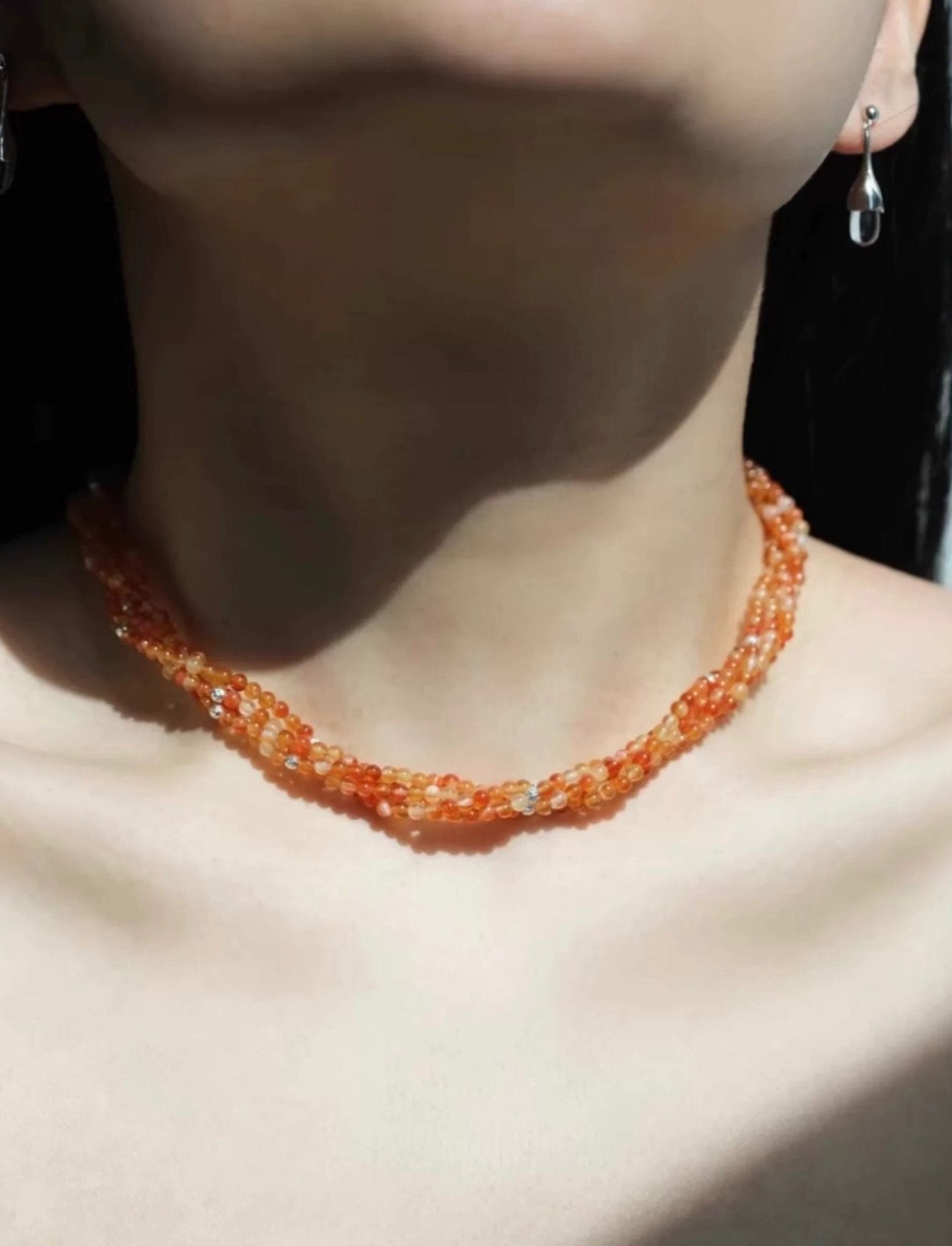 Multi - Layer Mixed Orange - Red Agate Beaded Necklace - floysun