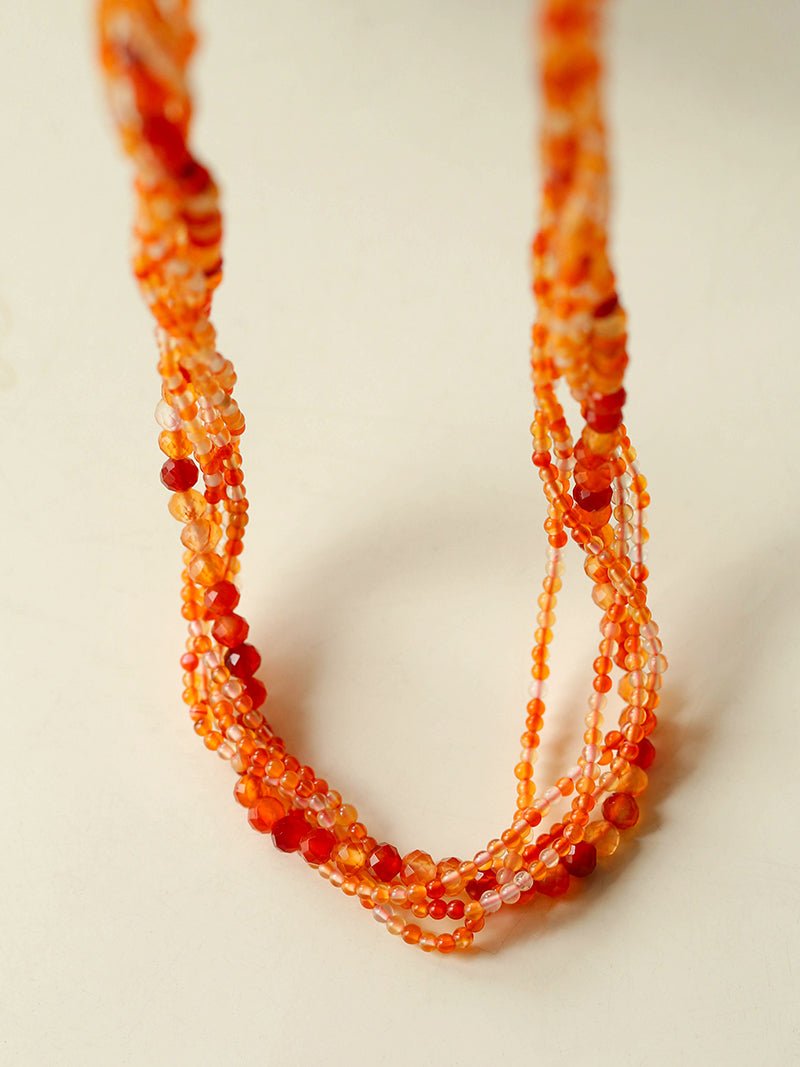 Multi - Layer Mixed Orange - Red Agate Beaded Necklace - floysun