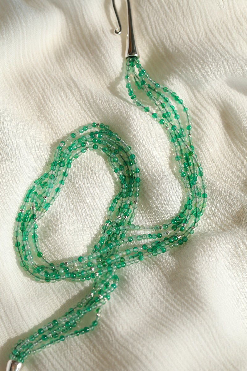Multi - Layered Mixed Green Agate Beaded Necklace - floysun