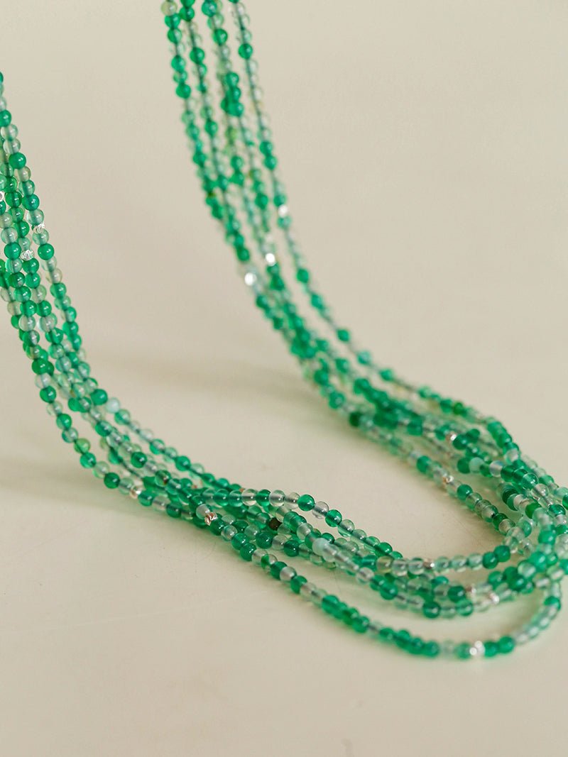 Multi - Layered Mixed Green Agate Beaded Necklace - floysun