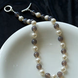 Mystic Grey Agate & Pearl Beaded Necklace - floysun
