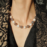 Mystic Grey Agate & Pearl Beaded Necklace - floysun