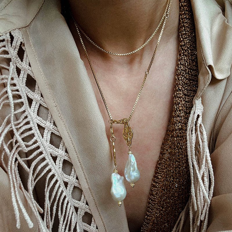 Natural Baroque Pearl Carved Hollow Flower Necklace - floysun
