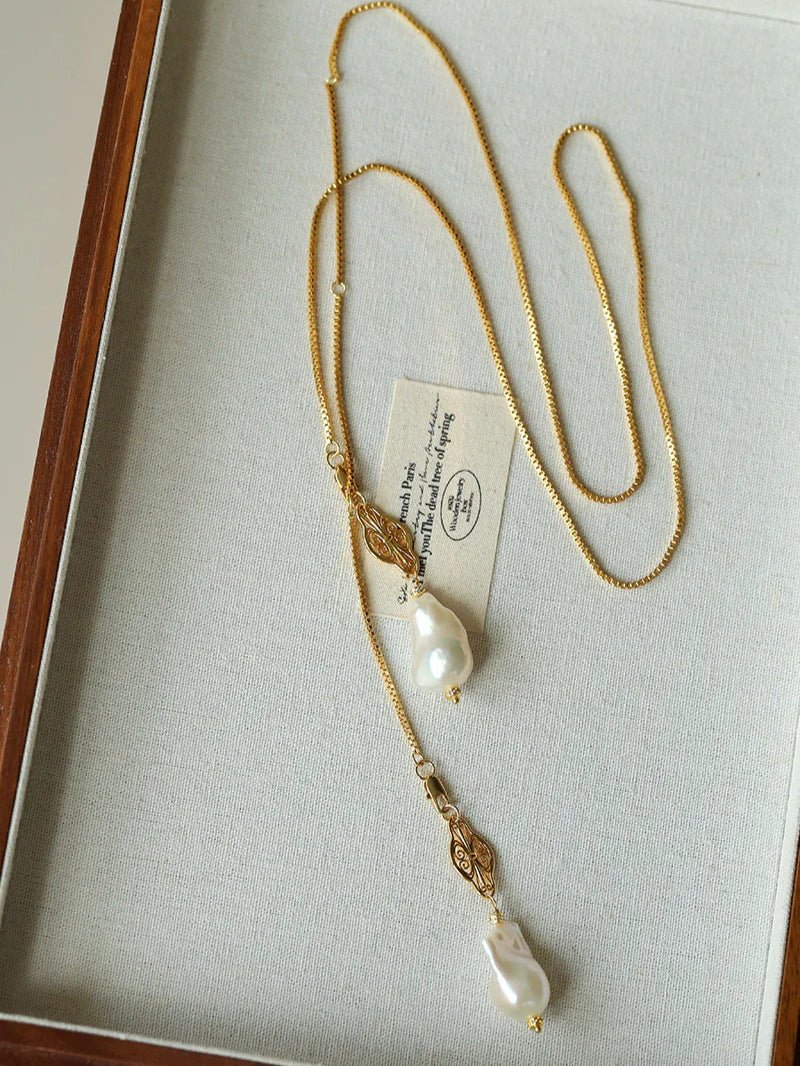 Natural Baroque Pearl Carved Hollow Flower Necklace - floysun