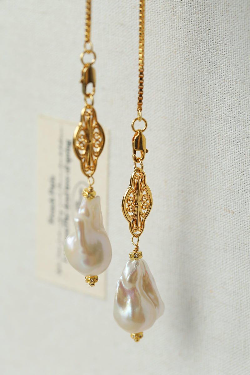 Natural Baroque Pearl Carved Hollow Flower Necklace - floysun