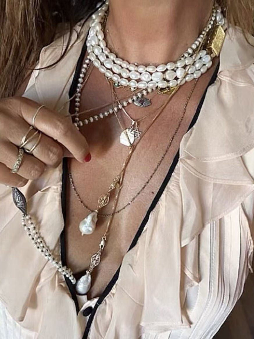 Natural Baroque Pearl Carved Hollow Flower Necklace - floysun