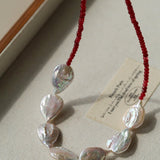 Natural Baroque Pearl & Red Garnet Necklace - floysun