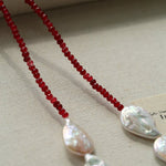 Natural Baroque Pearl & Red Garnet Necklace - floysun