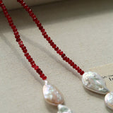 Natural Baroque Pearl & Red Garnet Necklace - floysun
