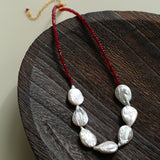 Natural Baroque Pearl & Red Garnet Necklace - floysun