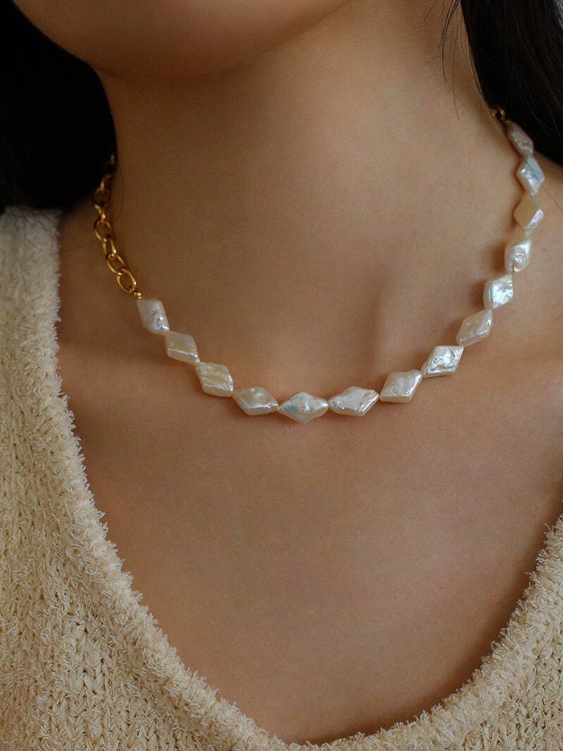 Natural Baroque Pearl Spliced Chain Necklace - floysun