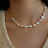 Natural Baroque Pearl Spliced Chain Necklace - floysun