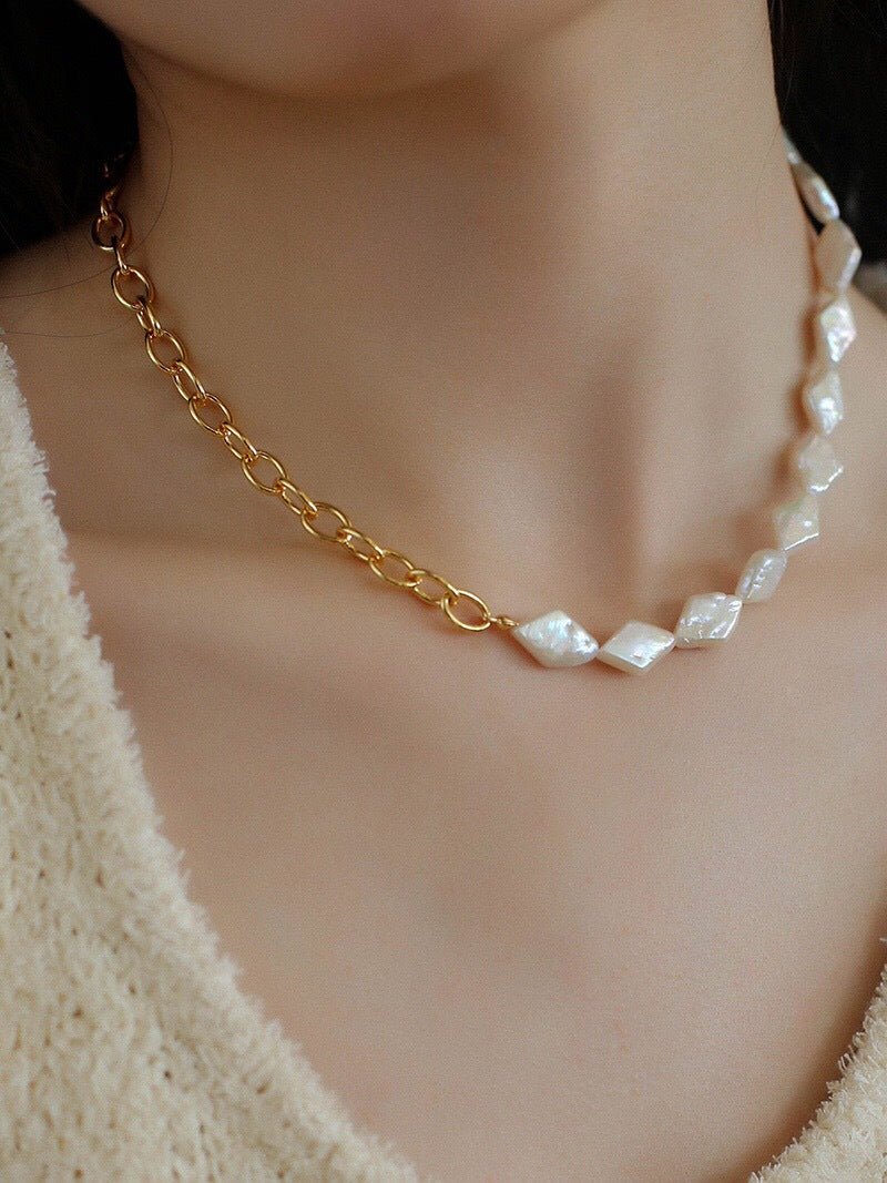 Natural Baroque Pearl Spliced Chain Necklace - floysun