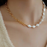 Natural Baroque Pearl Spliced Chain Necklace - floysun