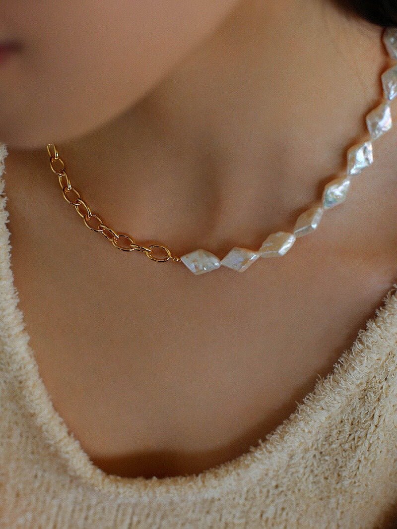 Natural Baroque Pearl Spliced Chain Necklace - floysun