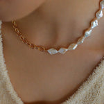 Natural Baroque Pearl Spliced Chain Necklace - floysun