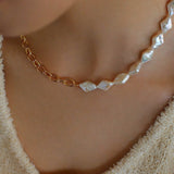 Natural Baroque Pearl Spliced Chain Necklace - floysun