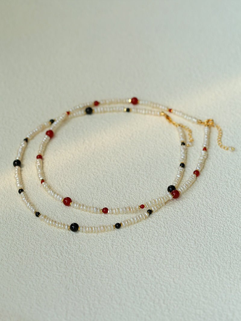 Natural Irregular Pearl & Gradient Agate Necklace - Black Onyx - floysun
