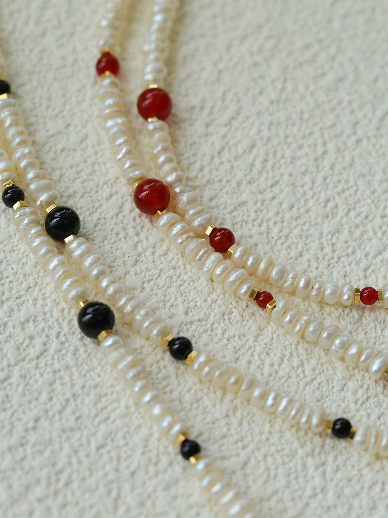 Natural Irregular Pearl & Gradient Agate Necklace - Black Onyx - floysun