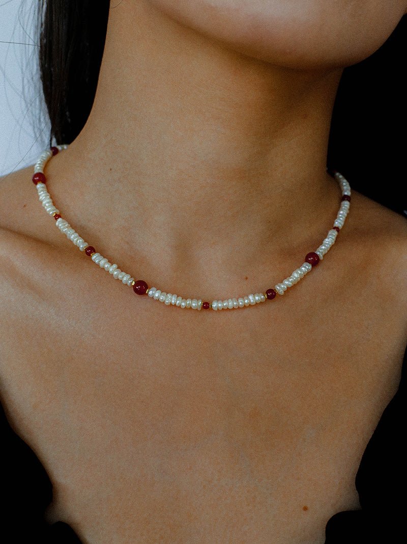 Natural Irregular Pearl & Gradient Agate Necklace - Red Agate - floysun