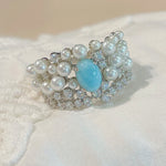 Natural Larimar & Swarovski Pearl Wide Band Ring - floysun