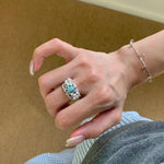 Natural Larimar & Swarovski Pearl Wide Band Ring - floysun