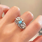 Natural Larimar & Swarovski Pearl Wide Band Ring - floysun