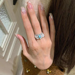 Natural Larimar & Swarovski Pearl Wide Band Ring - floysun