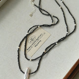 Natural Pearl & Black Spinel Beaded Long Necklace 925 Silver Accent - floysun