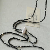 Natural Pearl & Black Spinel Beaded Long Necklace 925 Silver Accent - floysun
