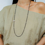 Natural Pearl & Black Spinel Beaded Long Necklace 925 Silver Accent - floysun