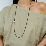 Natural Pearl & Black Spinel Beaded Long Necklace 925 Silver Accent - floysun