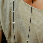 Natural Pearl & Black Spinel Beaded Long Necklace 925 Silver Accent - floysun