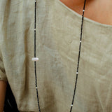 Natural Pearl & Black Spinel Beaded Long Necklace 925 Silver Accent - floysun