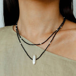 Natural Pearl & Black Spinel Beaded Long Necklace 925 Silver Accent - floysun