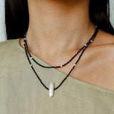 Natural Pearl & Black Spinel Beaded Long Necklace 925 Silver Accent - floysun