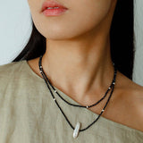 Natural Pearl & Black Spinel Beaded Long Necklace 925 Silver Accent - floysun