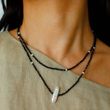 Natural Pearl & Black Spinel Beaded Long Necklace 925 Silver Accent - floysun