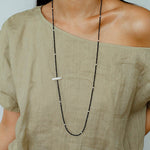 Natural Pearl & Black Spinel Beaded Long Necklace 925 Silver Accent - floysun
