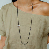 Natural Pearl & Black Spinel Beaded Long Necklace 925 Silver Accent - floysun