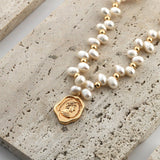 Natural Pearl Queen Engraved Pendants Necklaces - floysun