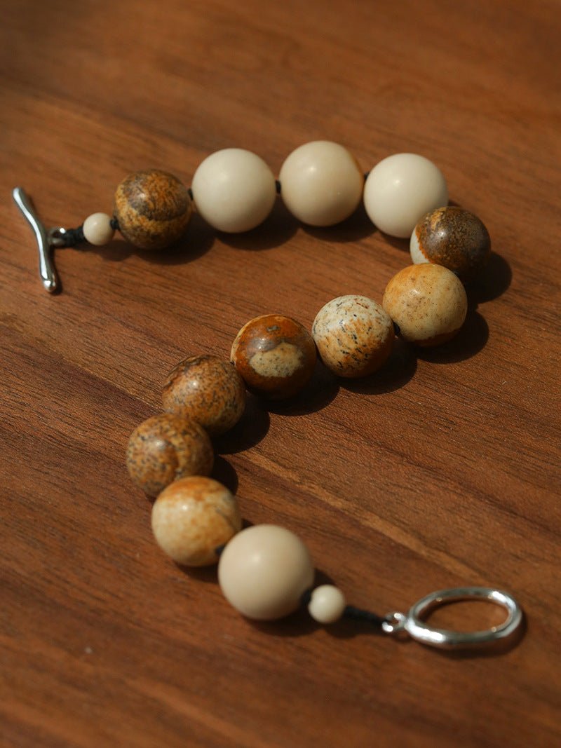 Natural Picture Jasper & White Fossil Bracelet - floysun